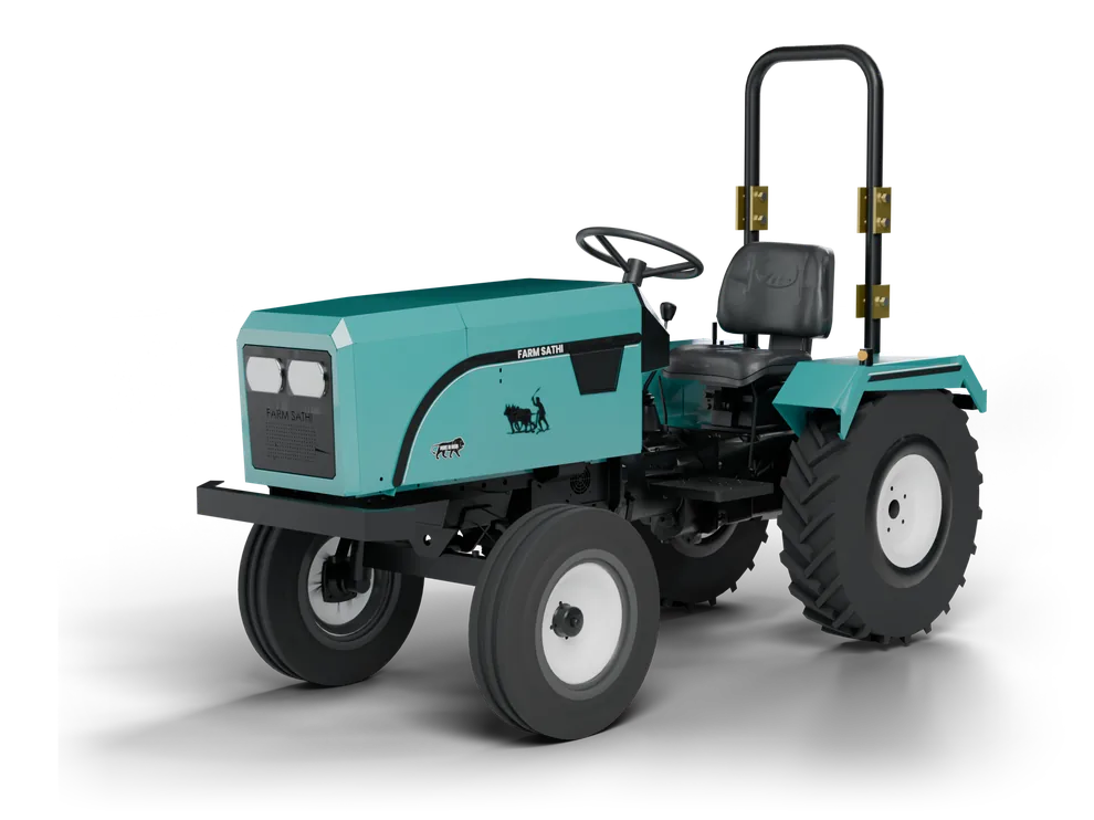 Farm Sathi electric tractor, front three-quarter view