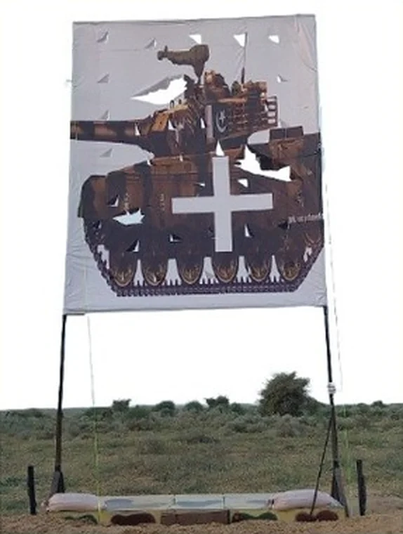 Target-carrying UGV delivered to the Indian Army, carrying a tank target in the field